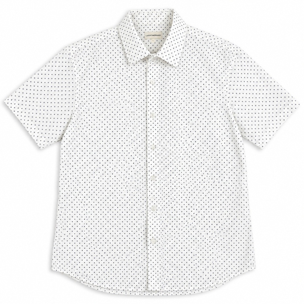 Lucky Brand Mens Size M White Geometric Print Short Sleeve Button Up Shirt